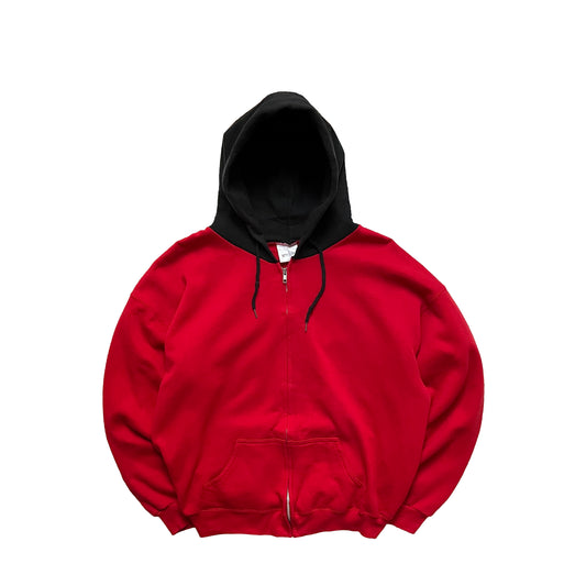 90's UNKNOWN BLANK TWO-TONE ZIP HOODIE "BRED"