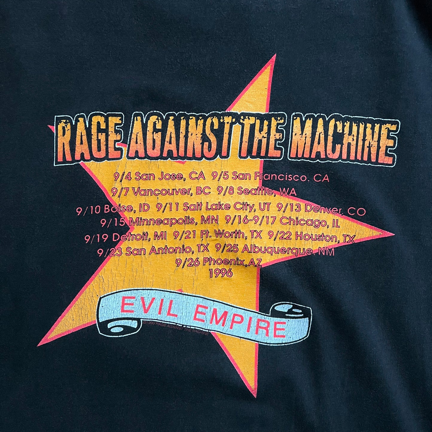 90's RAGE AGAINST THE MACHINE "EVIL EMPIRE" 1996 TOUR T-SHIRT