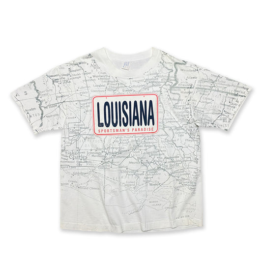 90's "LOUISIANA" MAP ALL-OVER PRINTED T-SHIRT